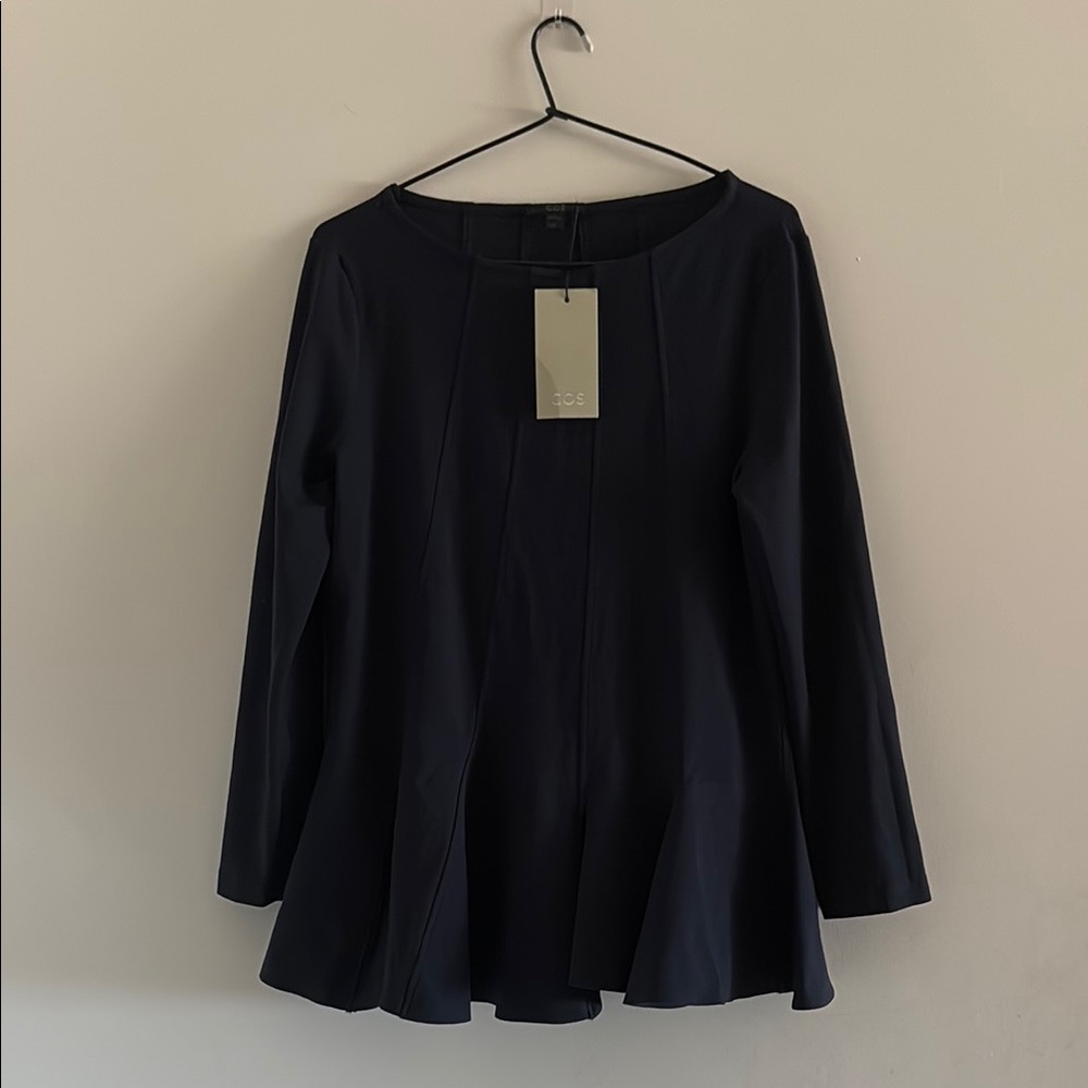 COS Navy Blue Peplum Long Sleeve Top
